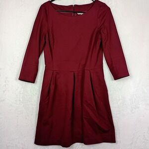 Banana Republic Burgundy Pleated Fit and Flare Dress 3/4 Sleeve‎ Size 8